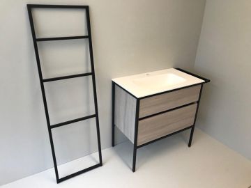 Badmeubelset 3-delig Eternal 90cm eiken - mat zwart met solid surface wastafel en handdoekrek