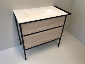 Badmeubelset Eternal 90cm eiken - mat zwart met solid surface wastafel