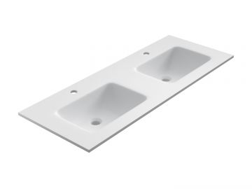 Solid Surface dubbele wastafel Florence, 121x46cm wit