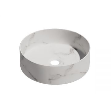 Keramische ronde opbouw waskom Calacatta ø36cm wit marmer look met grijze ader