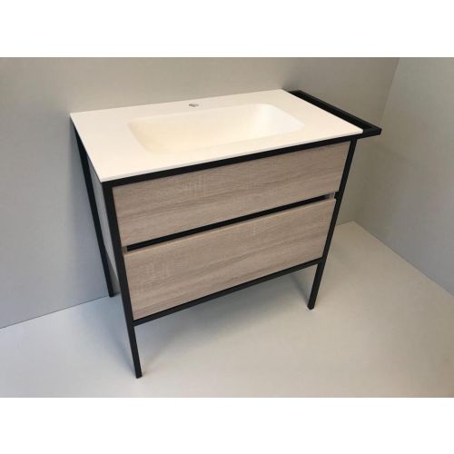 Badmeubelset Eternal 90cm eiken - mat zwart met solid surface wastafel