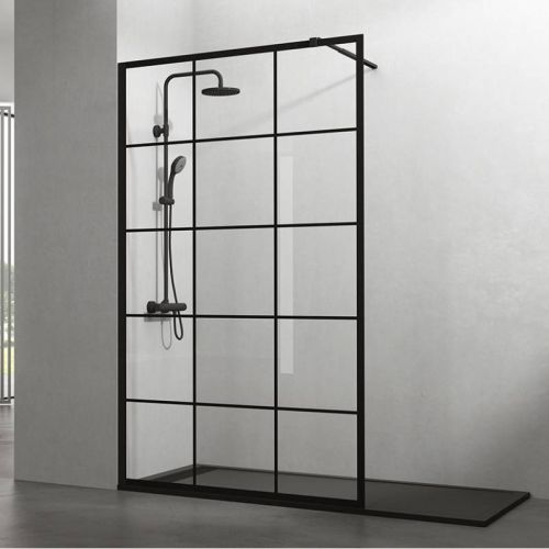 Vaste douchewand Vintage 90x195cm Transparantglas mat zwart raster