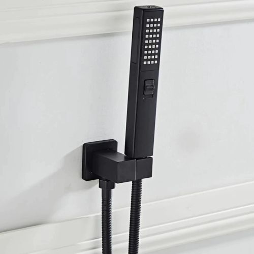 Handdouche set Nero Cuadro mat zwart inclusief houder met waterinlaat en slang 150cm 