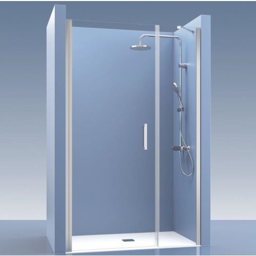 Draaideur 2-delig Padel 84,5cm - deur 45cm met vast deel 39,5cm - 6mm glas met profielen chroom