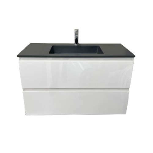 Badmeubel Ithaca 90cm wit hoogglans met composiet wastafel antraciet