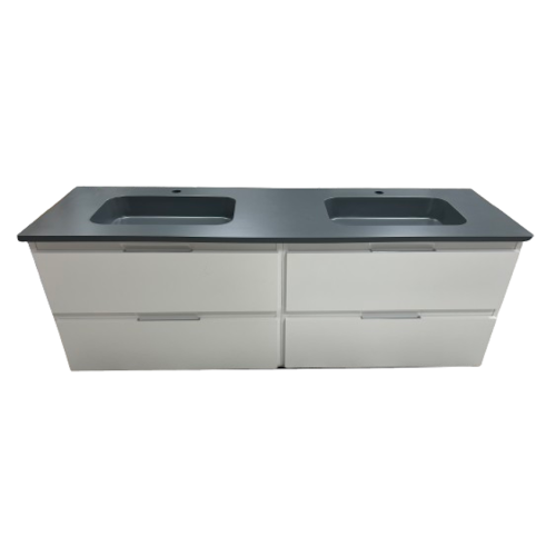 Dubbel badmeubel Life 150cm mat wit met composiet wastafel Cementgrijs RAL7033