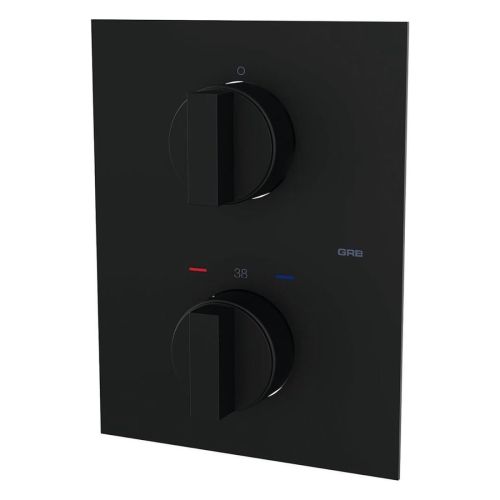 Inbouw thermostaatkraan Nero mat zwart vierkant met 2 uitgangen