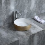 Keramische ronde opbouw waskom Cylindrico ø36cm goudkleurig met witte binnenzijde