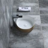 Keramische ronde opbouw waskom Cylindrico ø36cm goudkleurig met witte binnenzijde