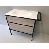 Badmeubelset 3-delig Eternal 90cm eiken - mat zwart met solid surface wastafel en handdoekrek