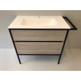 Badmeubelset Eternal 90cm eiken - mat zwart met solid surface wastafel