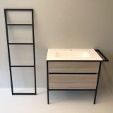 Badmeubelset 3-delig Eternal 90cm eiken - mat zwart met solid surface wastafel en handdoekrek