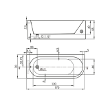 Acryl Hoekbad Torino Angolo 170x70cm glanzend wit rechts