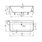 Half vrijstaand acryl ligbad Trento Muro 175x80cm glanzend wit