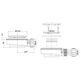 Plat douchebak sifon Domo met zeefje en afdekplaat, inbouwhoogte 55mm