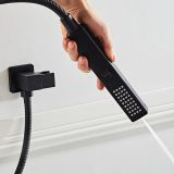 Handdouche set Nero Cuadro mat zwart inclusief houder met waterinlaat en slang 150cm 