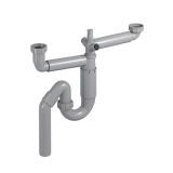 Dubbel ruimtebesparend telescopisch sifon voor keuken spoelbak met onder uitgang