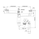 Dubbel ruimtebesparend telescopisch sifon voor keuken spoelbak met onder uitgang