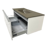 Badmeubel Parma 100cm Wit Hoogglans met Composiet wastafel Beigegrijs RAL7006