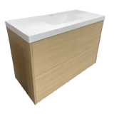 Badmeubel Box 100cm licht eiken met composiet wastafel 5cm mat wit