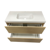 Badmeubel Box 100cm licht eiken met composiet wastafel 5cm mat wit