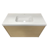 Badmeubel Box 100cm licht eiken met composiet wastafel 5cm mat wit