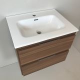 Badmeubel Nogal 60cm, noten 'look' met keramische wastafel