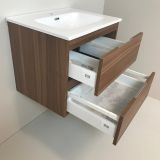 Badmeubel Nogal 60cm, noten 'look' met keramische wastafel