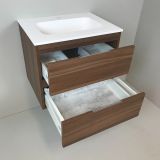 Badmeubel Nogal 60cm noten 'look' met Solid Surface wastafel