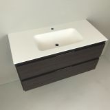 Badmeubel Wengé 100cm, wengé 'look' met Solid Surface wastafel