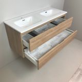 Dubbel badmeubel Roble 120cm, eiken 'look' met keramische wastafel