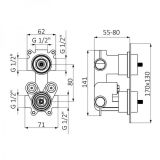 Inbouw thermostaatkraan Nero mat zwart vierkant met 2 uitgangen