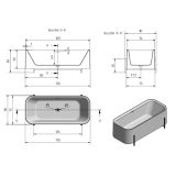 Vrijstaand acryl ligbad Aura met zwart onderstel 170x78cm mat wit