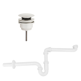 Ruimtebesparend sifon voor wastafel inclusief luxe click waste afvoerplug Clic-Clac 1¼" mat wit