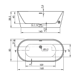 Vrijstaand acryl ligbad Torino 170x80cm glanzend wit