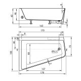 Acryl hoekbad Trento Angolo 178x130cm glanzend wit Rechts
