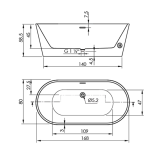 Half vrijstaand acryl ligbad Torino Muro 170x80cm glanzend wit