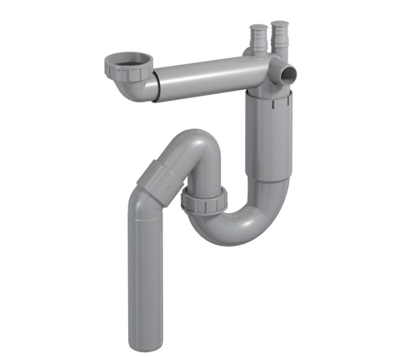 ruimtebesparend telescopisch sifon voor keuken spoelbak met onder uitgang